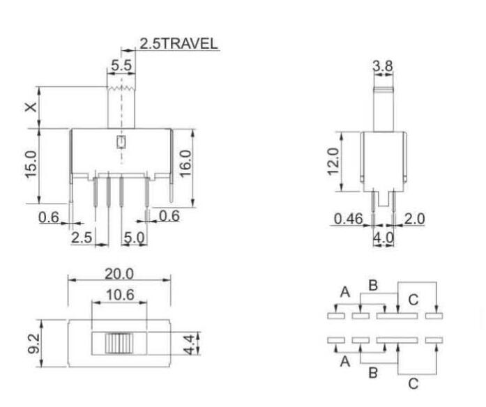 SS-22E01(2P3T)拨动开关